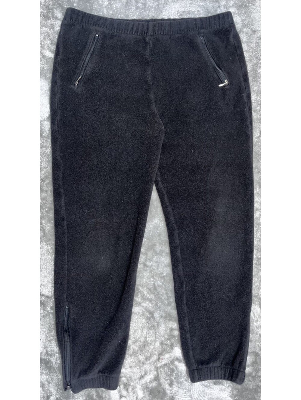 LL Bean Pants Womens Medium Black Fleece Elastic Waist Zipper Pockets Outdoors